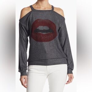 Gray Sweatshirt with Red Lips Graphic